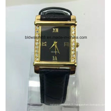 Petite montre promotionnelle en or avec bracelet en cuir
